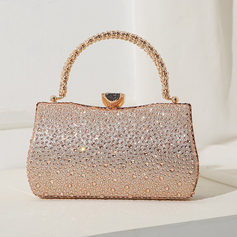 Full sparkle detail of glamour crystal clutch bag under evening lighting