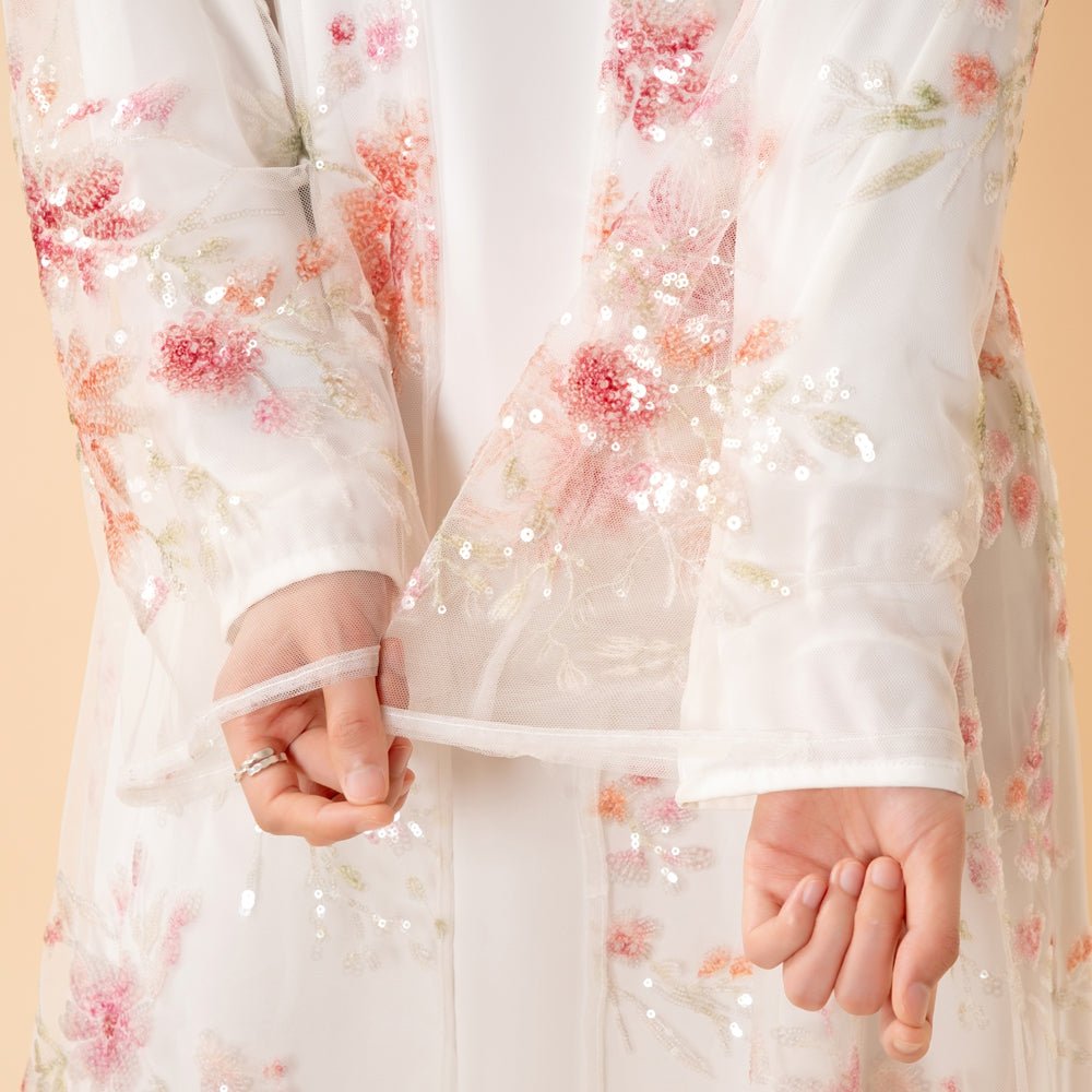 Luxury 3D Floral Sequin Embroidered Open Abaya for Weddings & Eid(MOA306) - Mariam's Collection