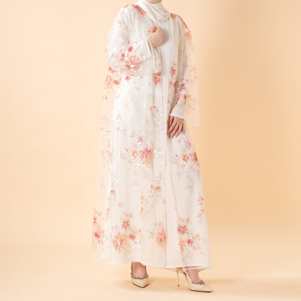 Luxury 3D Floral Sequin Embroidered Open Abaya for Weddings & Eid(MOA306) - Mariam's Collection
