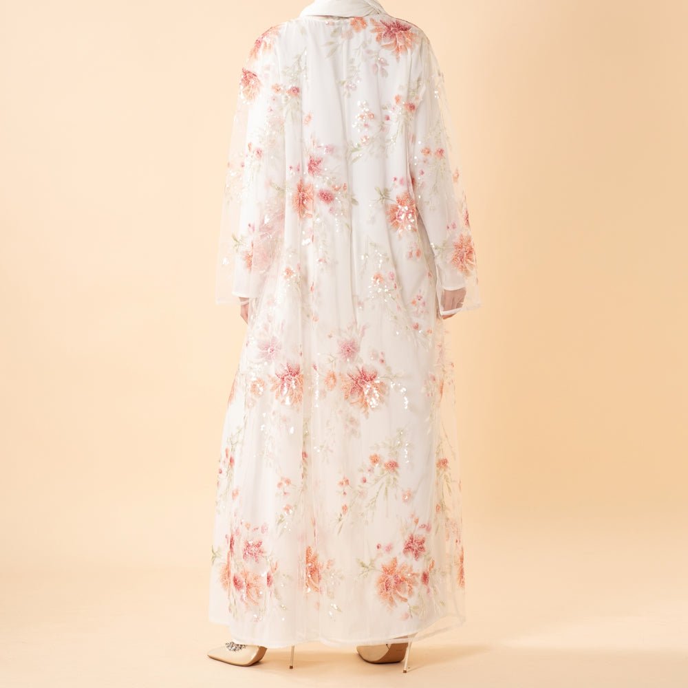 Luxury 3D Floral Sequin Embroidered Open Abaya for Weddings & Eid(MOA306) - Mariam's Collection