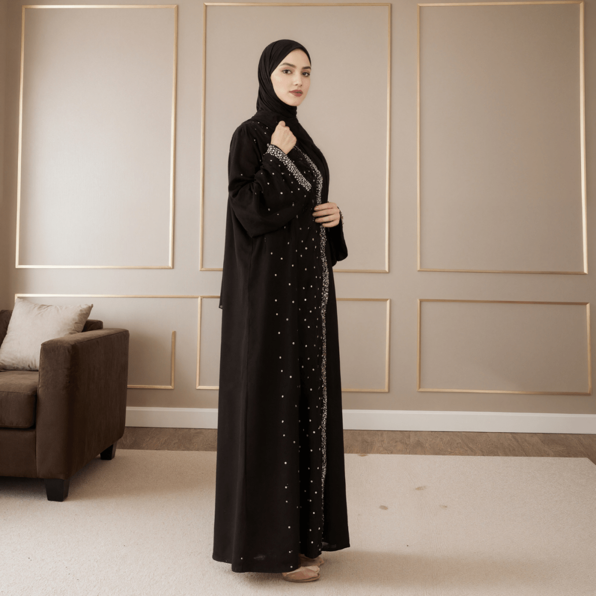 Luxury Black Starry Diamond Abaya (MOA240) - Mariam's Collection