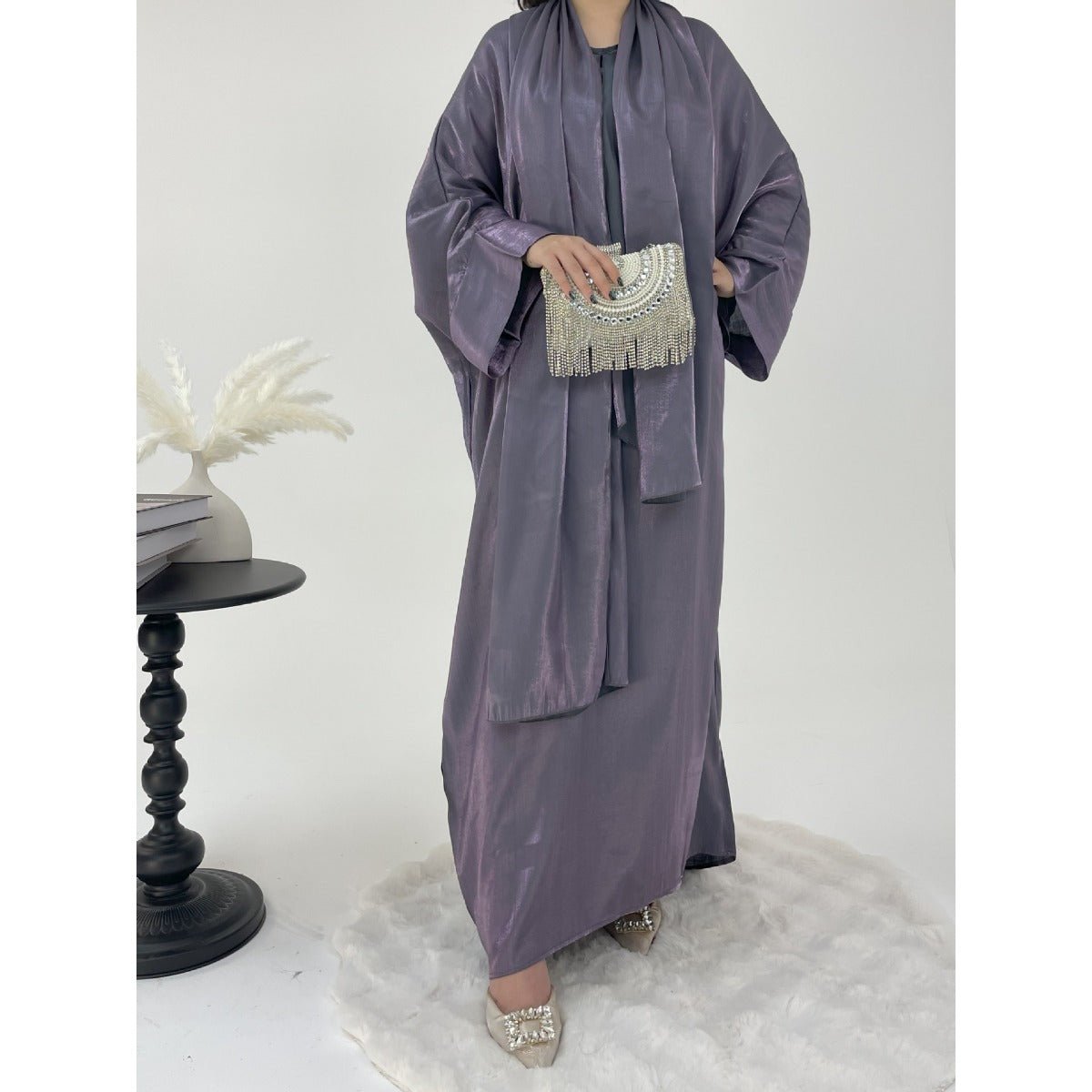 Luxury Bubble Sleeve Abaya Dress | Muslim Elegant Evening Wear Glossy Modest Robe. (MA245) - Mariam's Collection