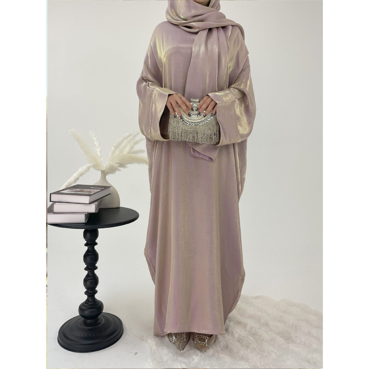 Luxury Bubble Sleeve Abaya Dress | Muslim Elegant Evening Wear Glossy Modest Robe. (MA245) - Mariam's Collection