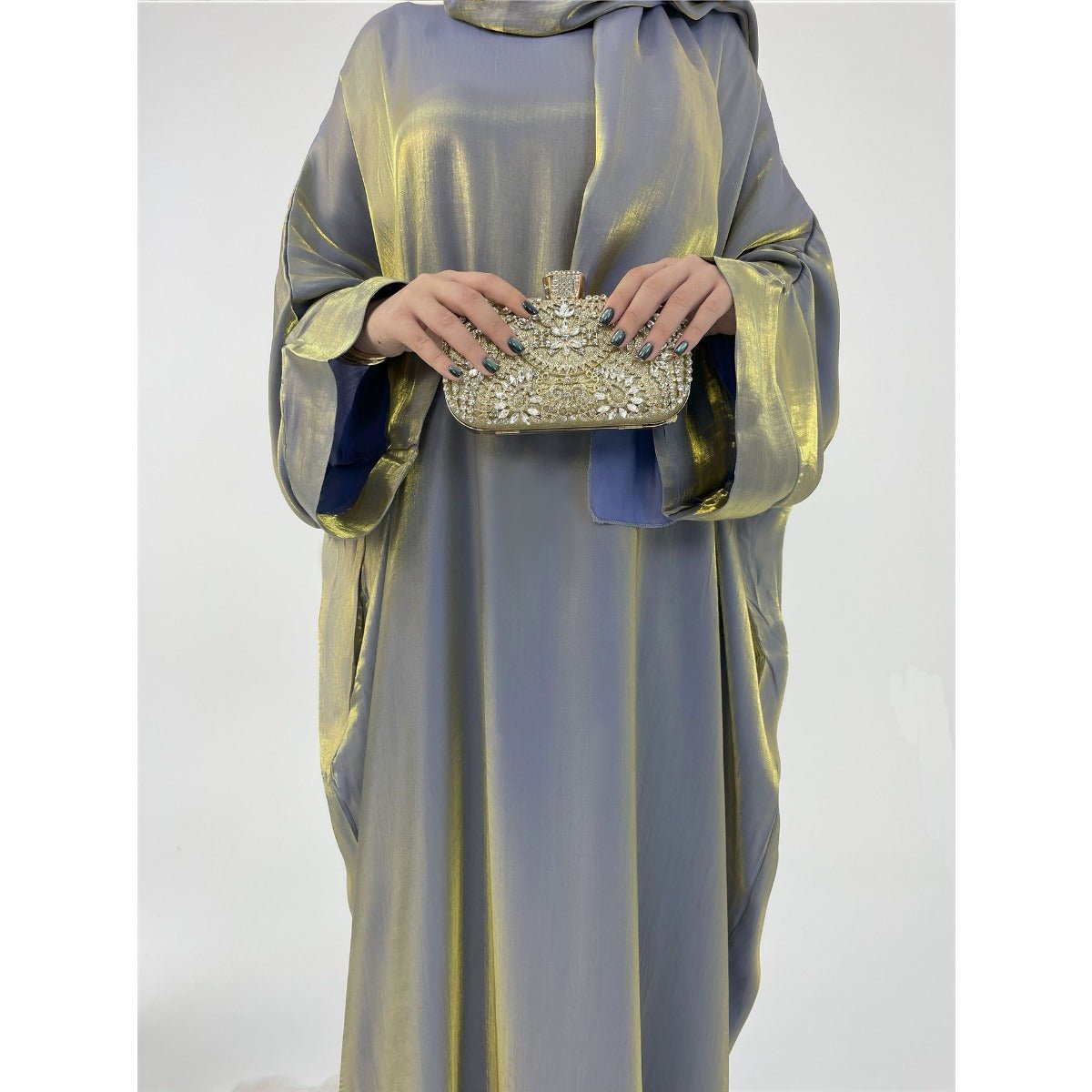 Luxury Bubble Sleeve Abaya Dress | Muslim Elegant Evening Wear Glossy Modest Robe. (MA245) - Mariam's Collection