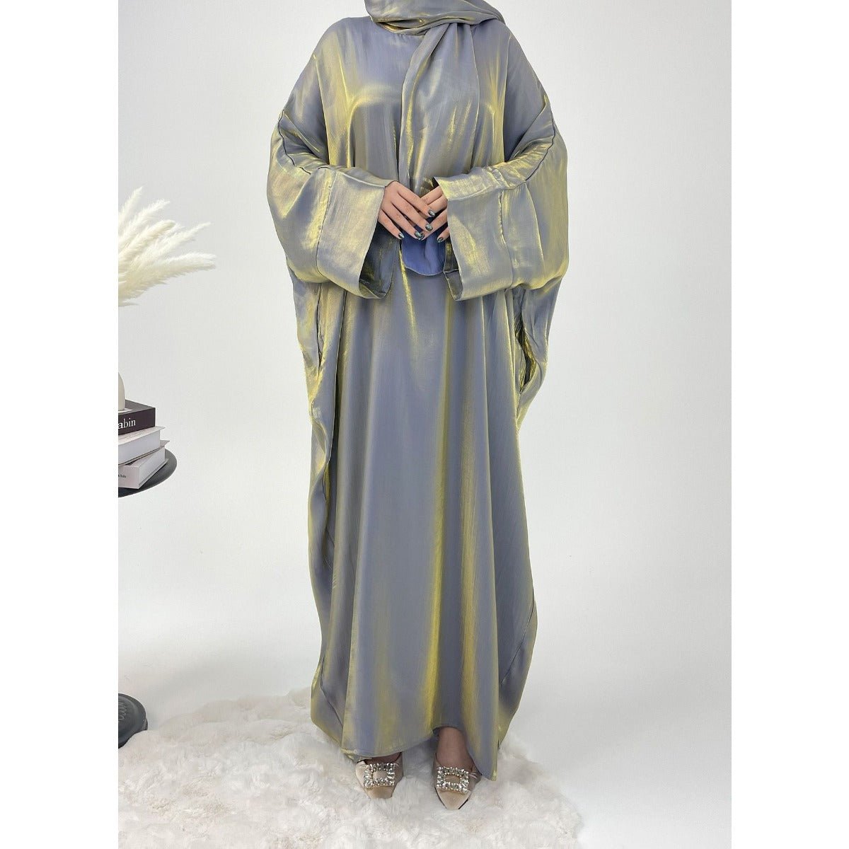 Luxury Bubble Sleeve Abaya Dress | Muslim Elegant Evening Wear Glossy Modest Robe. (MA245) - Mariam's Collection