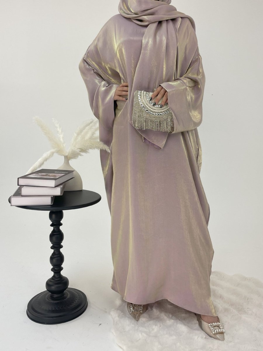 Luxury Bubble Sleeve Abaya Dress | Muslim Elegant Evening Wear Glossy Modest Robe. (MA245) - Mariam's Collection