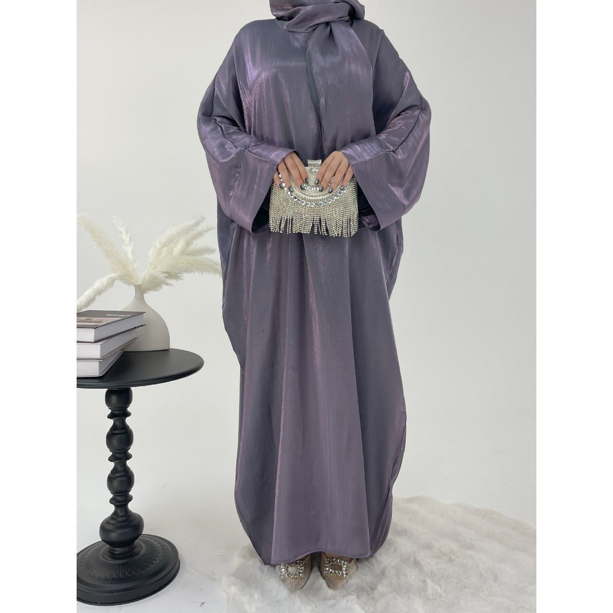 Luxury Bubble Sleeve Abaya Dress | Muslim Elegant Evening Wear Glossy Modest Robe. (MA245) - Mariam's Collection