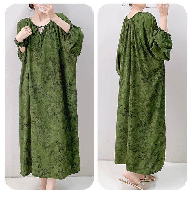 Luxury Cotton Silk Long Sleeve Nightdress Beach Cover Up Dress.(MS087) - Mariam's Collection