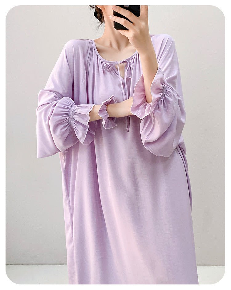 Luxury Cotton Silk Long Sleeve Nightdress Beach Cover Up Dress.(MS087) - Mariam's Collection