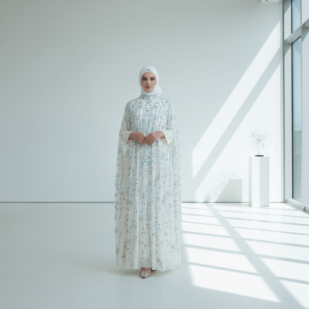 Luxury Crystal Embellished Cape Abaya Set with Modal Inner Dress (MA390) - Mariam's Collection