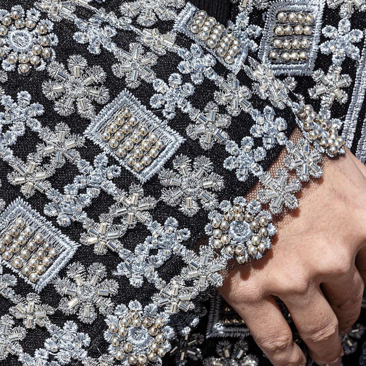 Luxury Crystal & Pearl Embellished Abaya | V - Neck Nida Crepe Maxi Dress(MA343) - Mariam's Collection