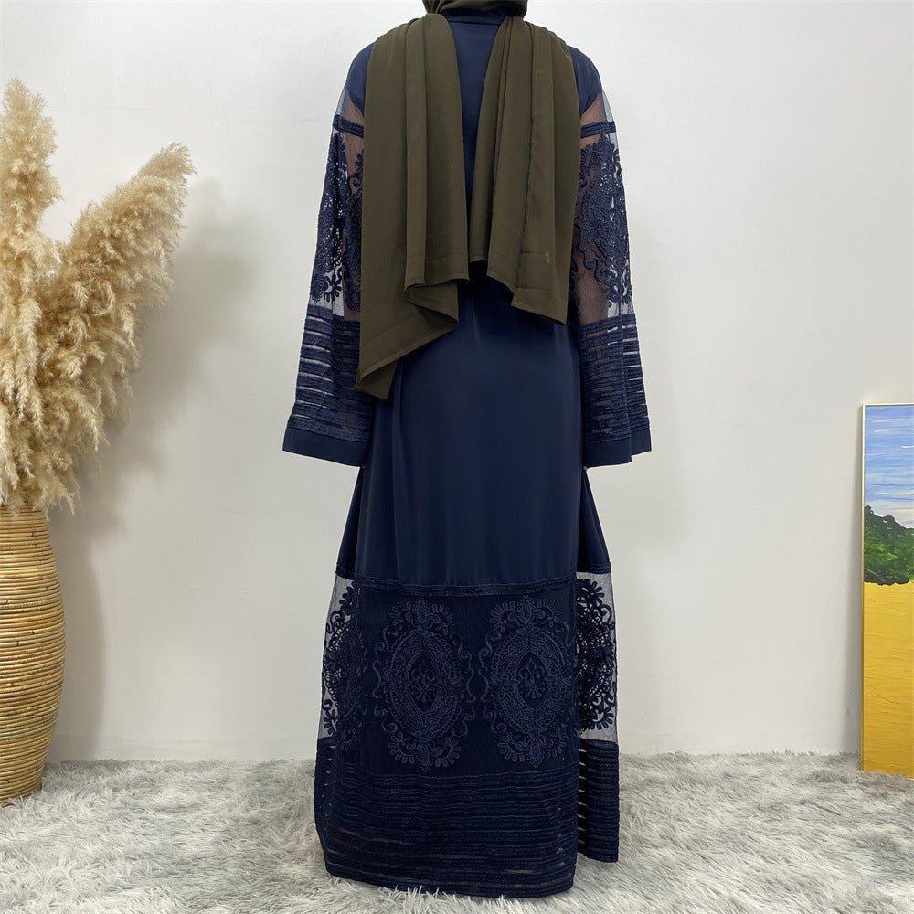 Luxury Embroidered Mesh Cardigan Abaya Dress. (MOA161) - Mariam's Collection