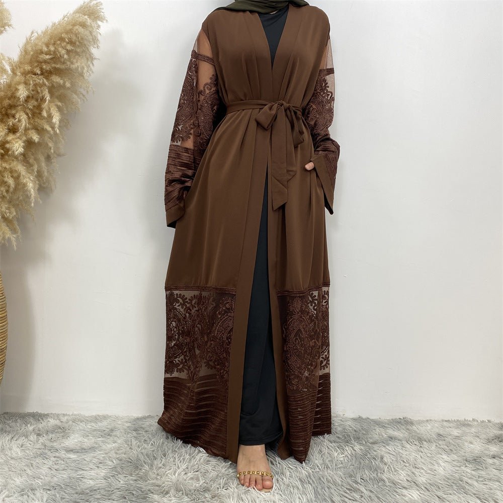 Luxury Embroidered Mesh Cardigan Abaya Dress. (MOA161) - Mariam's Collection