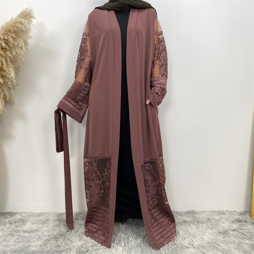Luxury Embroidered Mesh Cardigan Abaya Dress. (MOA161) - Mariam's Collection