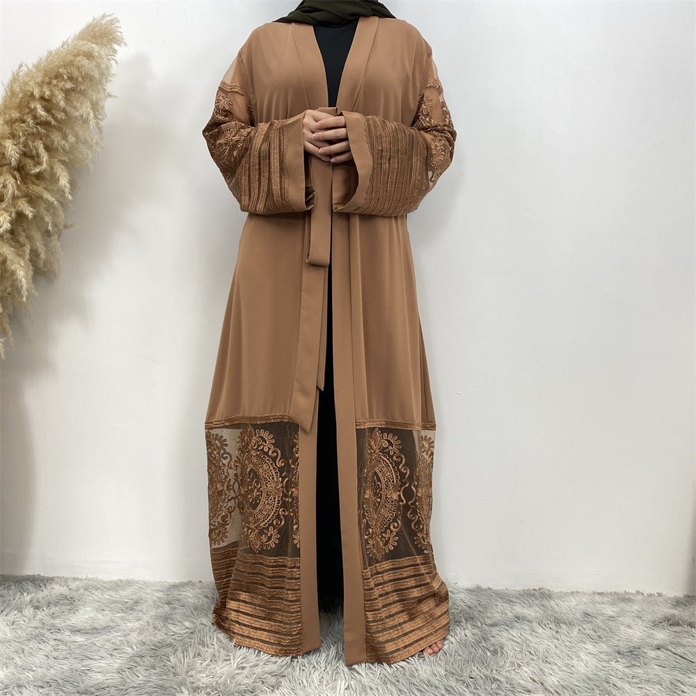 Luxury Embroidered Mesh Cardigan Abaya Dress. (MOA161) - Mariam's Collection
