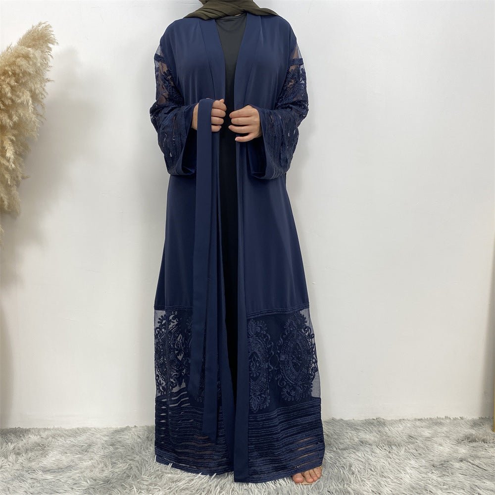 Luxury Embroidered Mesh Cardigan Abaya Dress. (MOA161) - Mariam's Collection