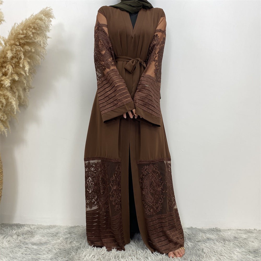 Luxury Embroidered Mesh Cardigan Abaya Dress. (MOA161) - Mariam's Collection