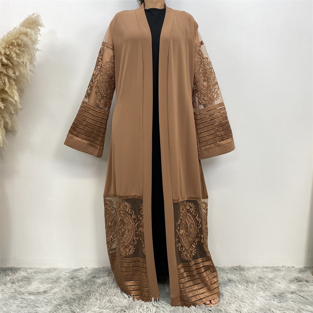 Luxury Embroidered Mesh Cardigan Abaya Dress. (MOA161) - Mariam's Collection