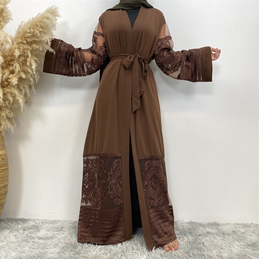 Luxury Embroidered Mesh Cardigan Abaya Dress. (MOA161) - Mariam's Collection
