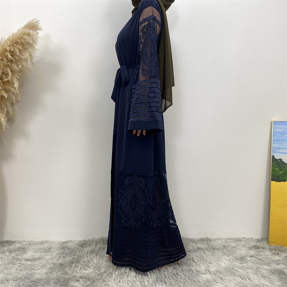 Luxury Embroidered Mesh Cardigan Abaya Dress. (MOA161) - Mariam's Collection