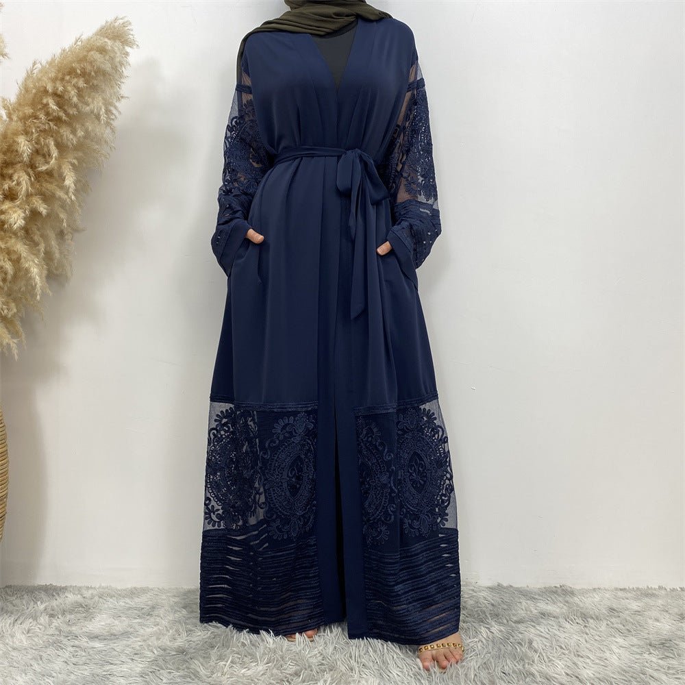 Luxury Embroidered Mesh Cardigan Abaya Dress. (MOA161) - Mariam's Collection