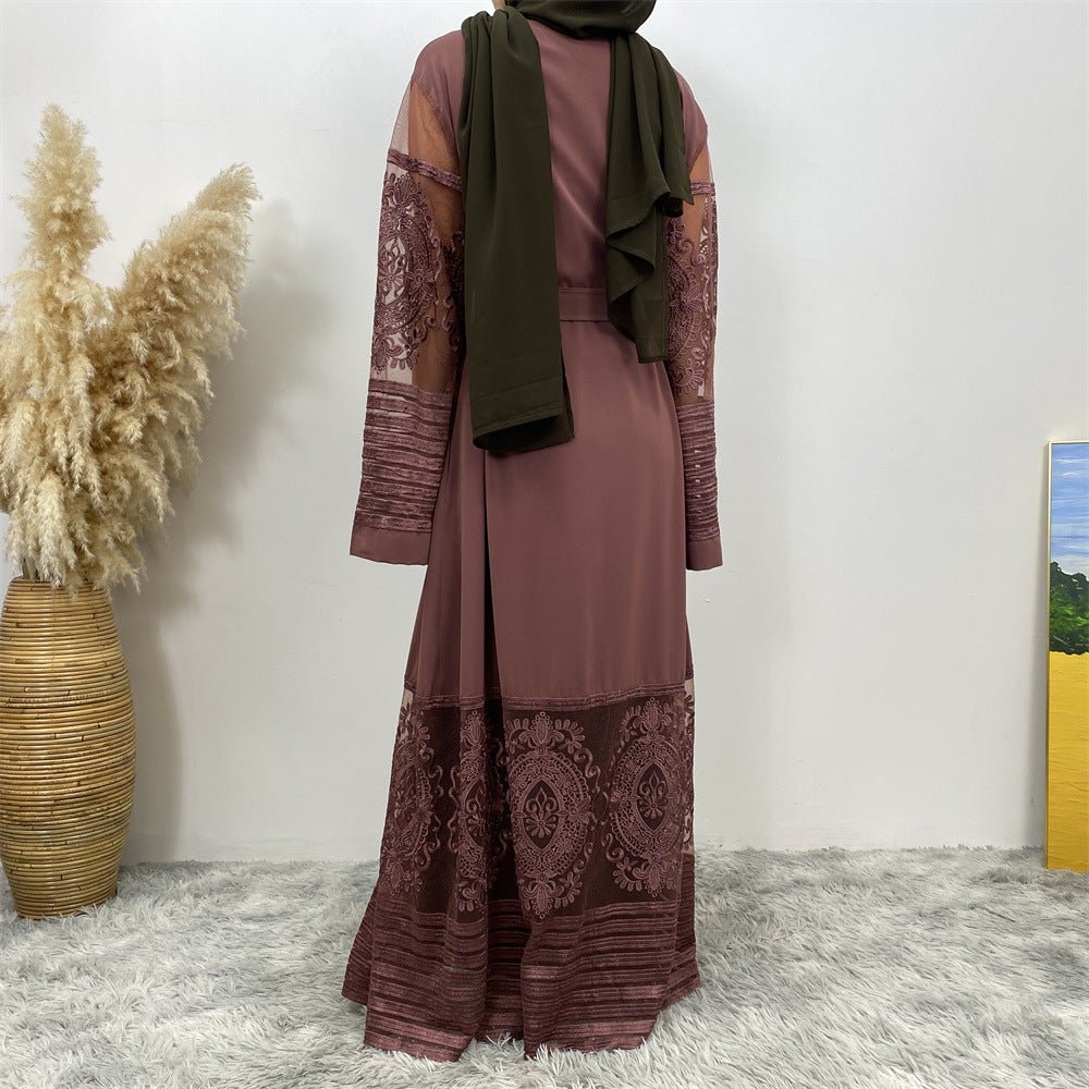 Luxury Embroidered Mesh Cardigan Abaya Dress. (MOA161) - Mariam's Collection