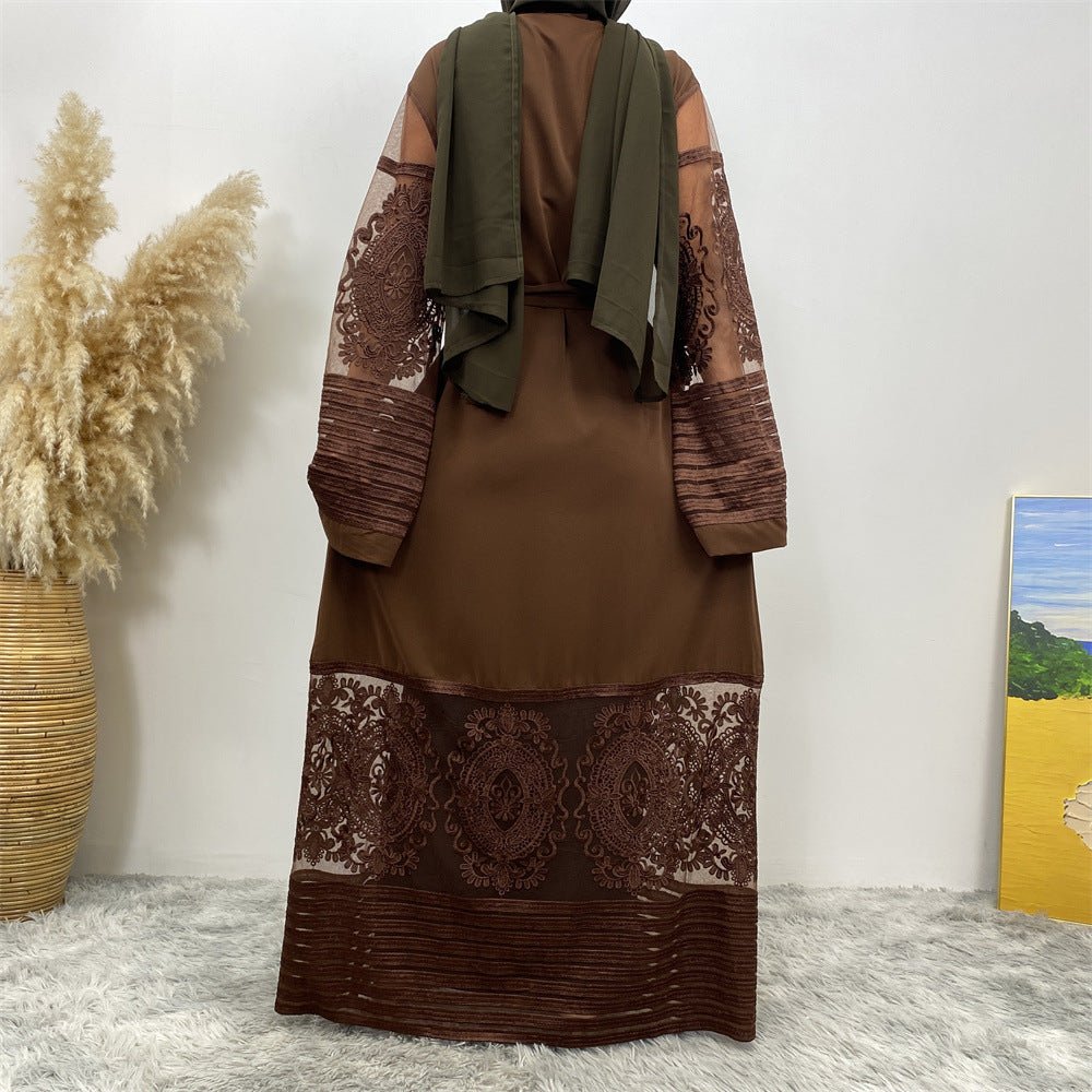 Luxury Embroidered Mesh Cardigan Abaya Dress. (MOA161) - Mariam's Collection