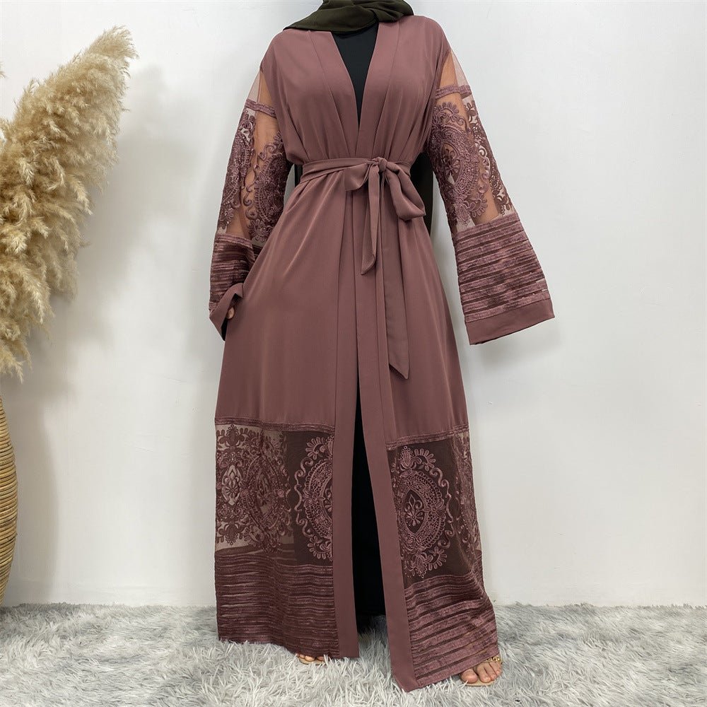 Luxury Embroidered Mesh Cardigan Abaya Dress. (MOA161) - Mariam's Collection