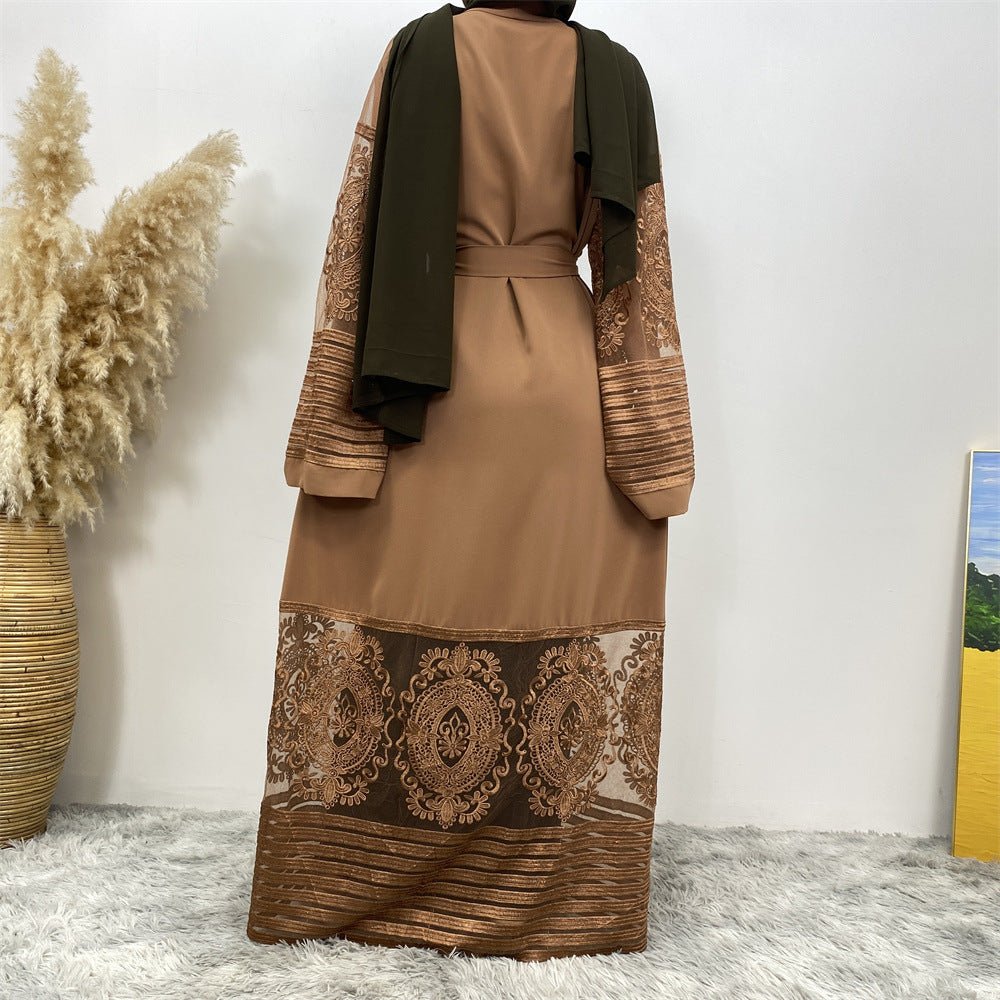 Luxury Embroidered Mesh Cardigan Abaya Dress. (MOA161) - Mariam's Collection
