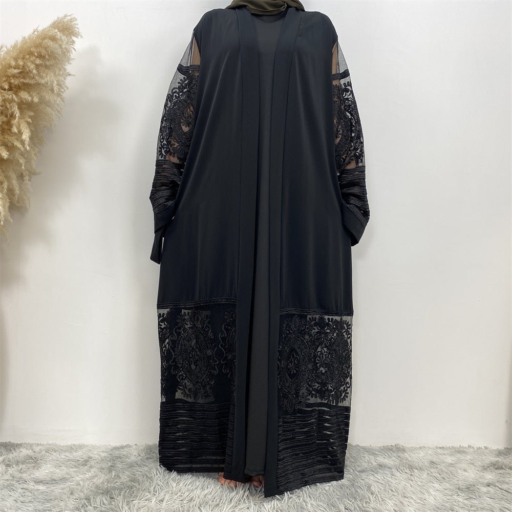 Luxury Embroidered Mesh Cardigan Abaya Dress. (MOA161) - Mariam's Collection