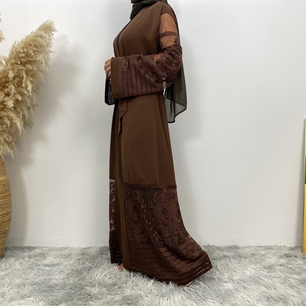 Luxury Embroidered Mesh Cardigan Abaya Dress. (MOA161) - Mariam's Collection