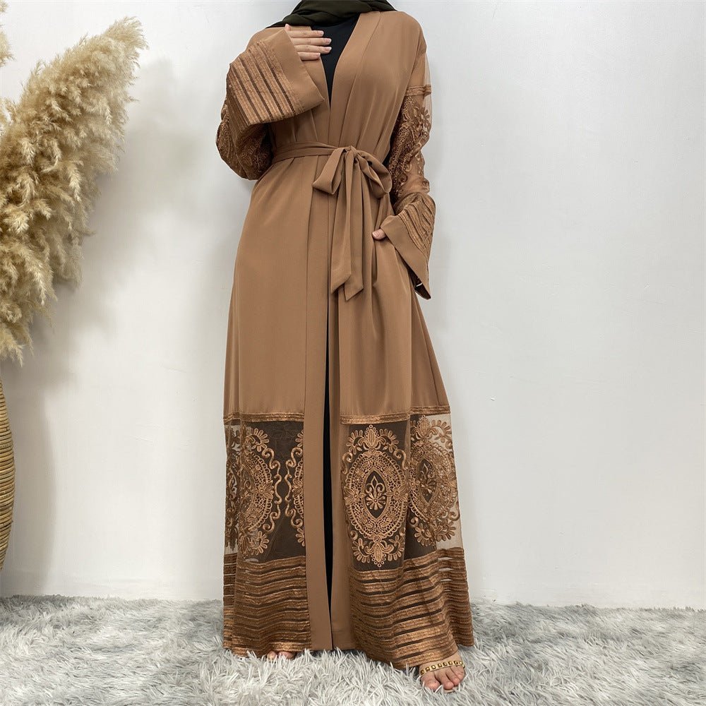 Luxury Embroidered Mesh Cardigan Abaya Dress. (MOA161) - Mariam's Collection