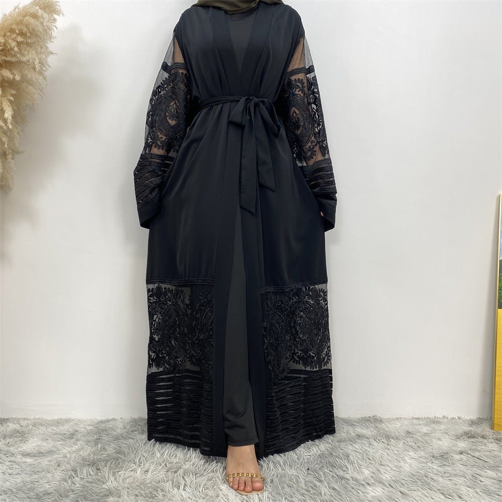 Luxury Embroidered Mesh Cardigan Abaya Dress. (MOA161) - Mariam's Collection