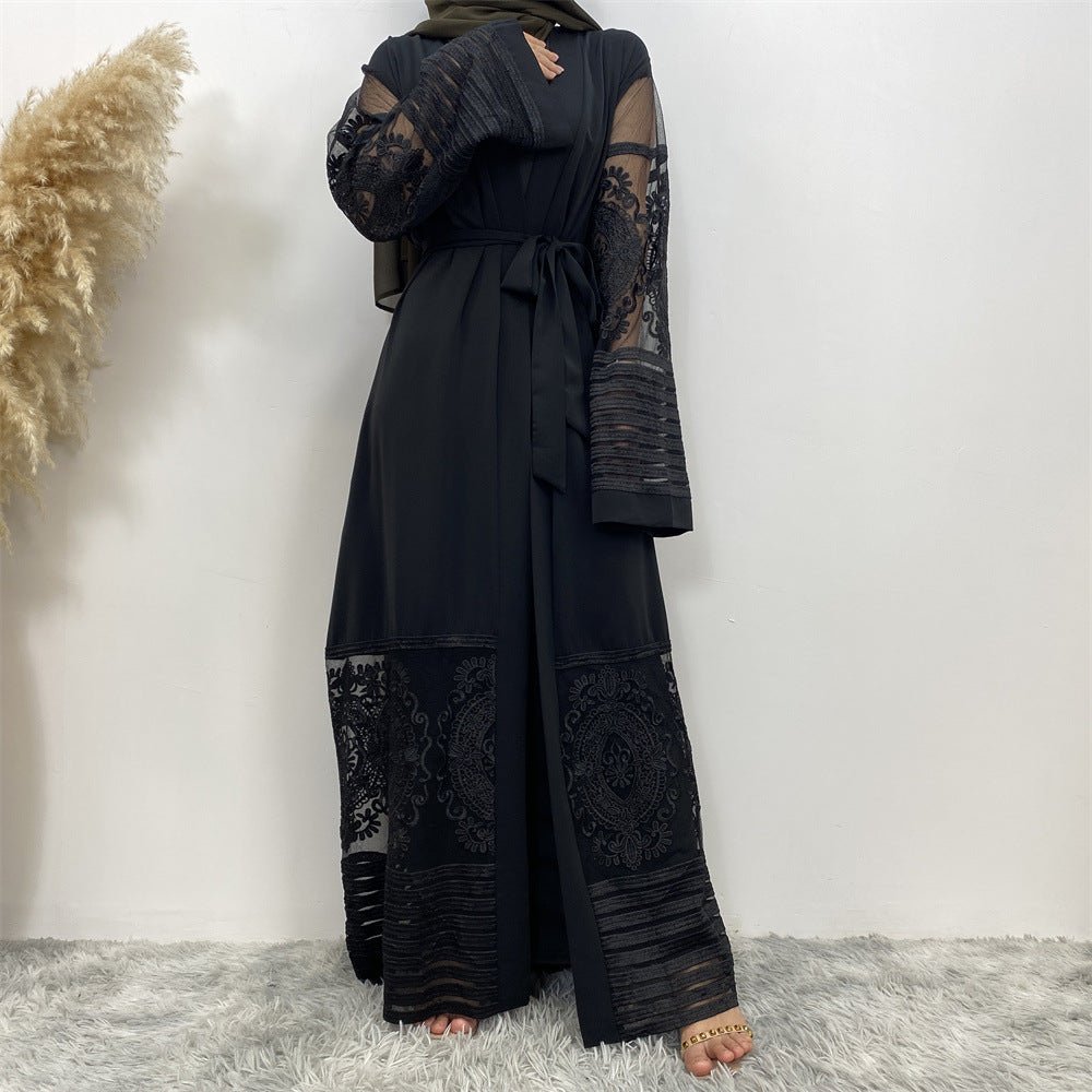 Luxury Embroidered Mesh Cardigan Abaya Dress. (MOA161) - Mariam's Collection