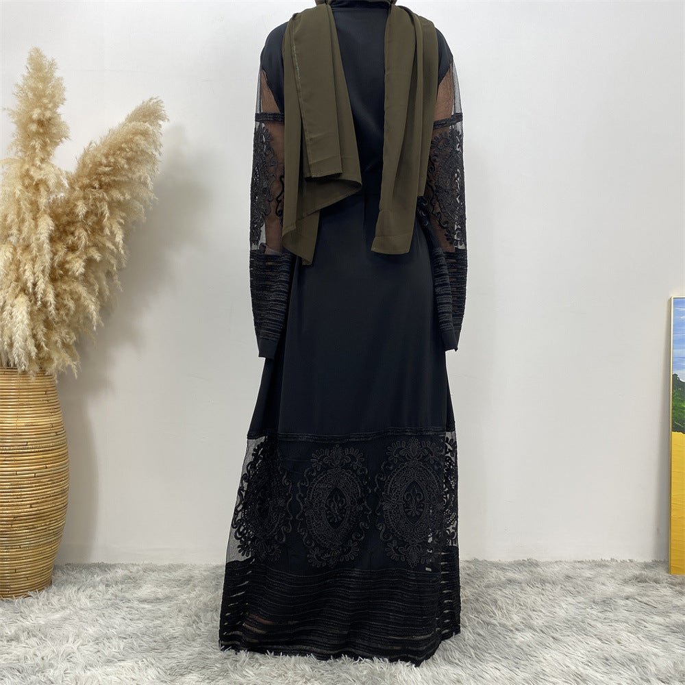 Luxury Embroidered Mesh Cardigan Abaya Dress. (MOA161) - Mariam's Collection