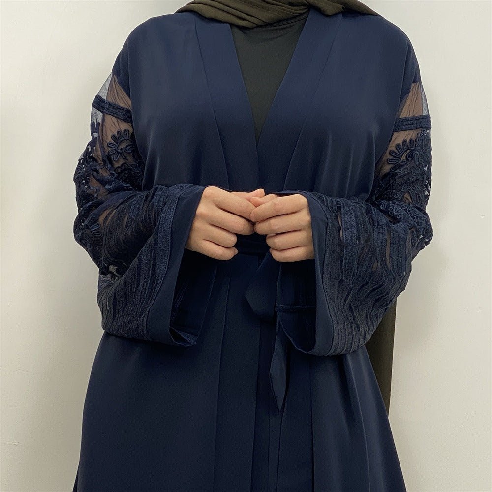 Luxury Embroidered Mesh Cardigan Abaya Dress. (MOA161) - Mariam's Collection