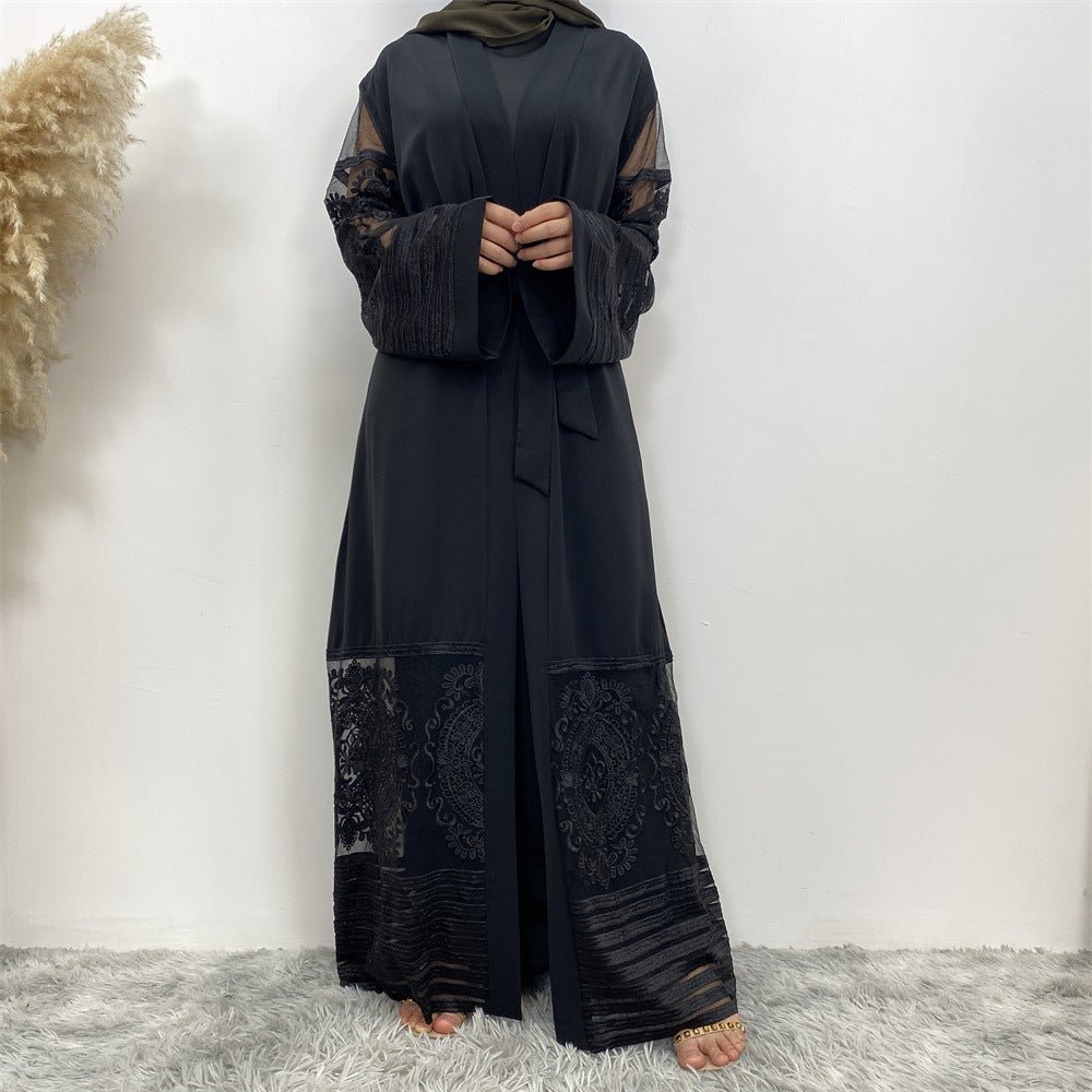 Luxury Embroidered Mesh Cardigan Abaya Dress. (MOA161) - Mariam's Collection