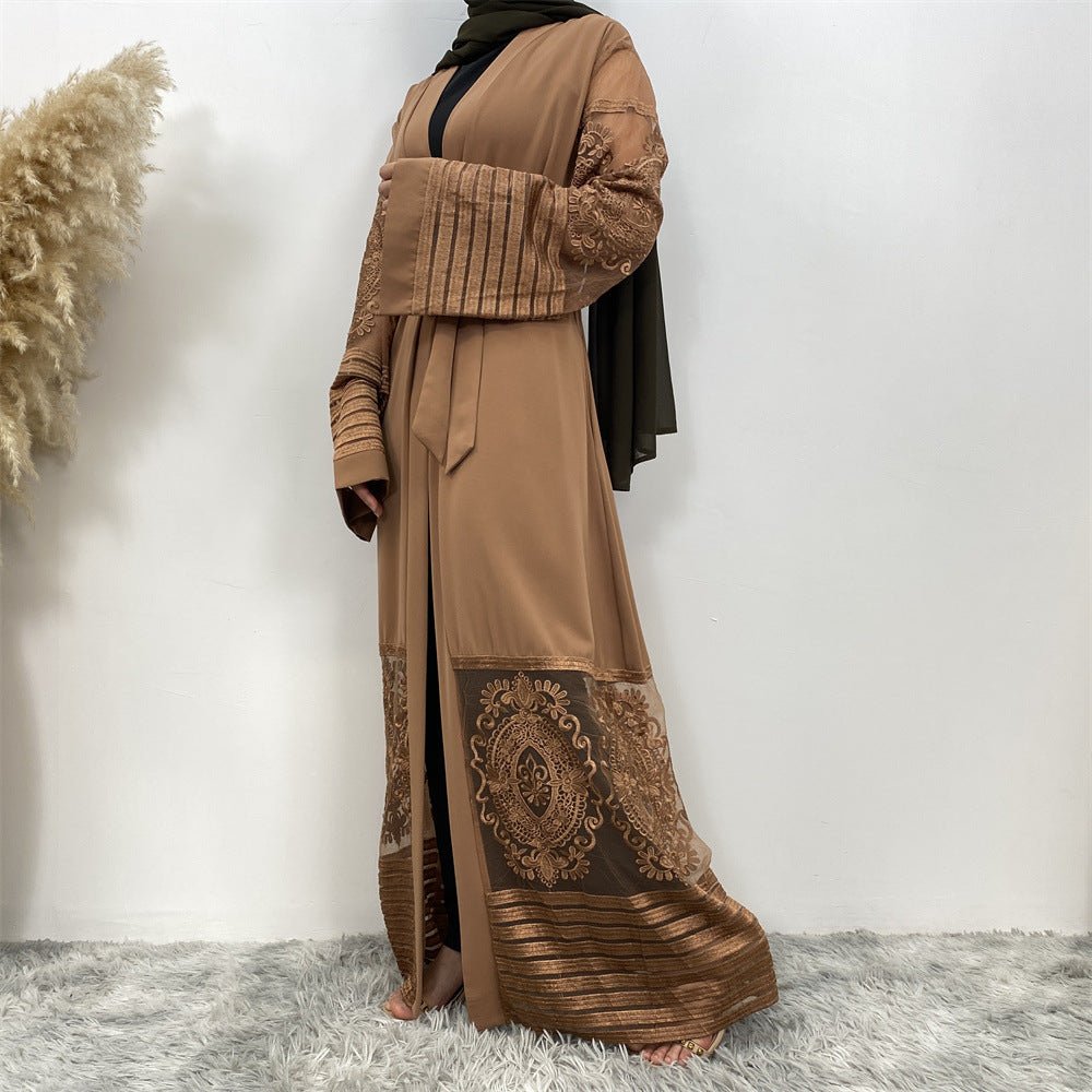 Luxury Embroidered Mesh Cardigan Abaya Dress. (MOA161) - Mariam's Collection
