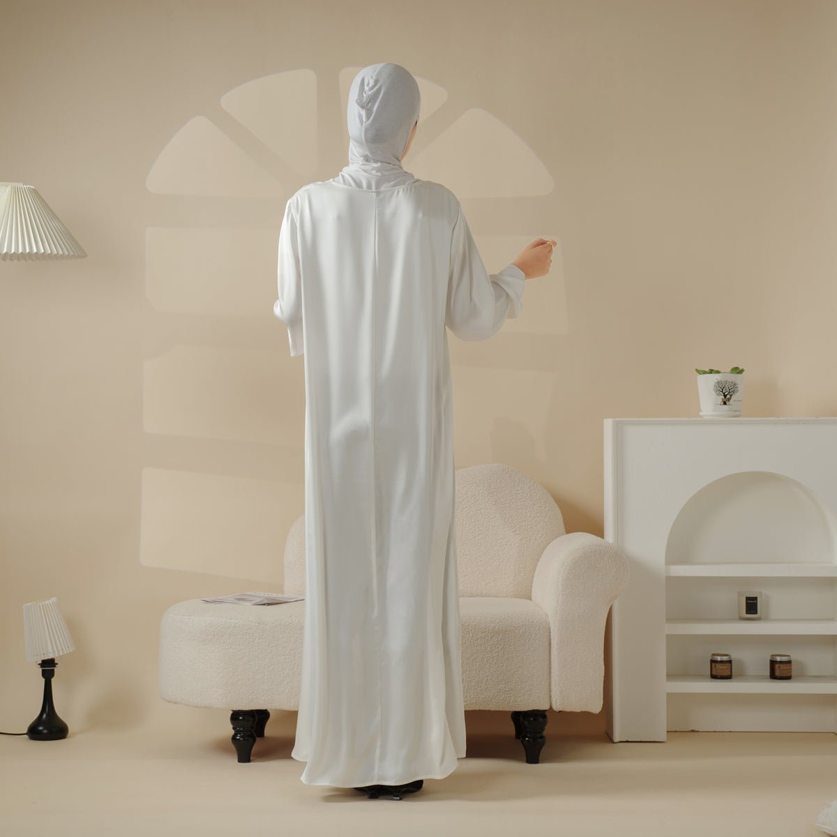 Petal Glow Secret Garden abaya with intricate couture lace embellishment