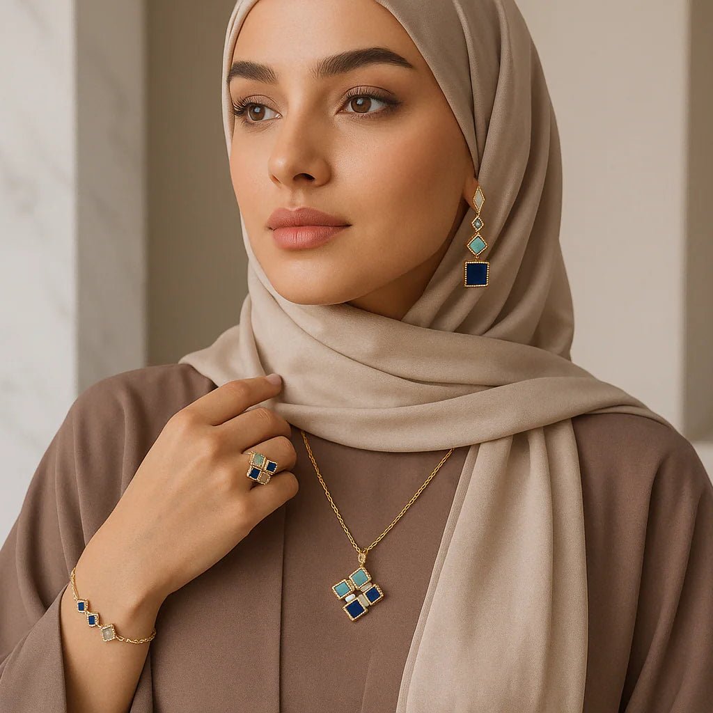 Celeste Geometric Gemstone Jewelry Set | Islamic Blue Stone Jewelry Set