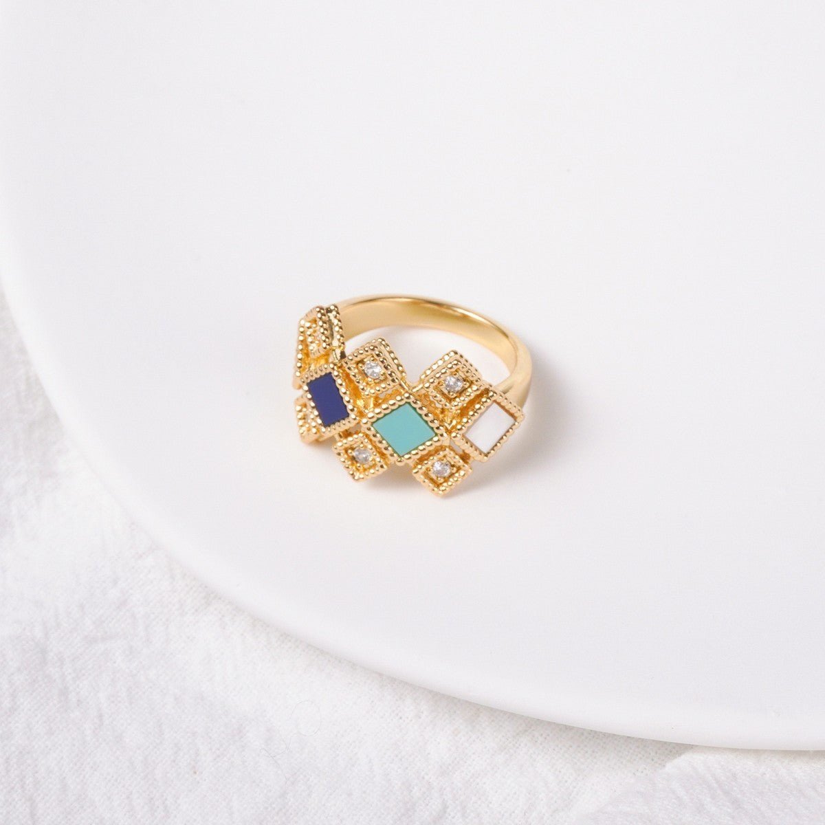 Luxury Islamic Accessories Geometric Gemstone Jewelry 4 - Piece Set – Necklace, Ring, Earrings & Bracelet(MAC253) - Mariam's Collection