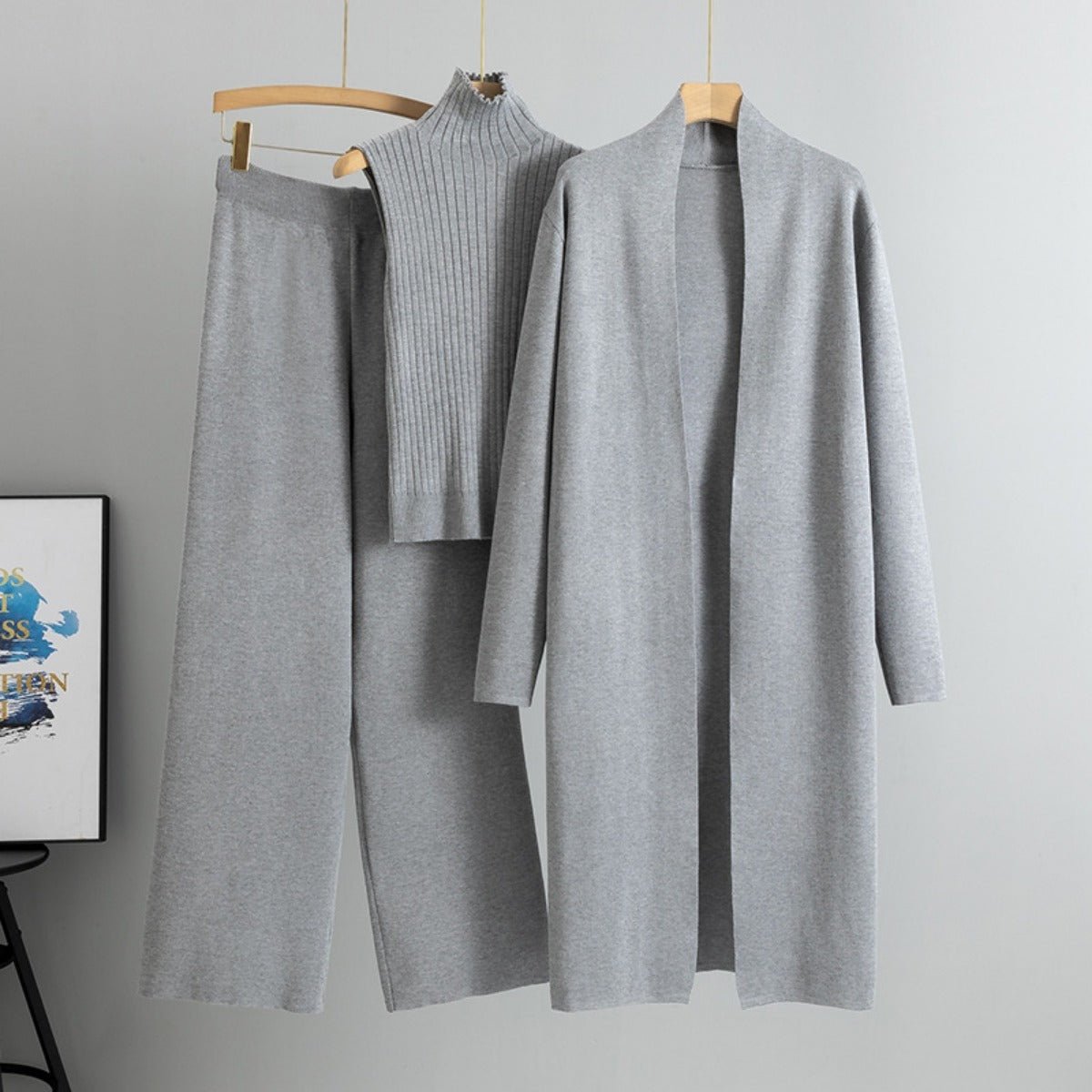 Luxury Knit Oversized Shawl Cardigan Three - Piece Set. (MS090) - Mariam's Collection