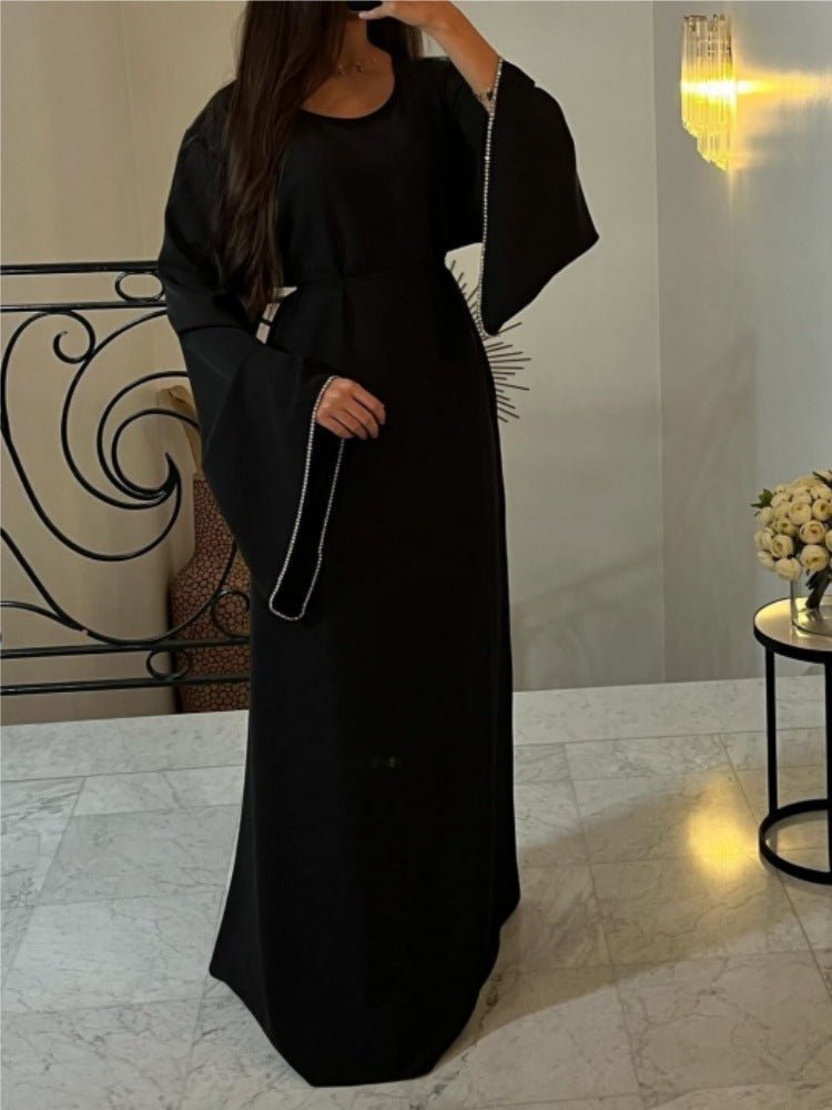 Luxury Loose Cuff Chain Abaya Dress - Modest Long Sleeve Elegant Robe with Silver Detailing(MA278) - Mariam's Collection