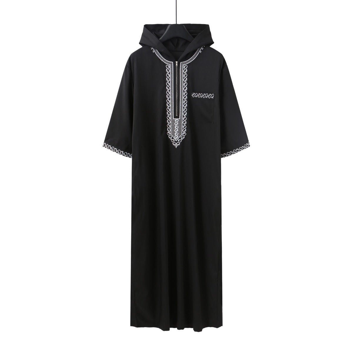 Luxury Loose Fit Hooded Premium Embroidered Men's Thobe Robe with Zipper & Islamic Calligraphy Design. (MT024) - Mariam's Collection