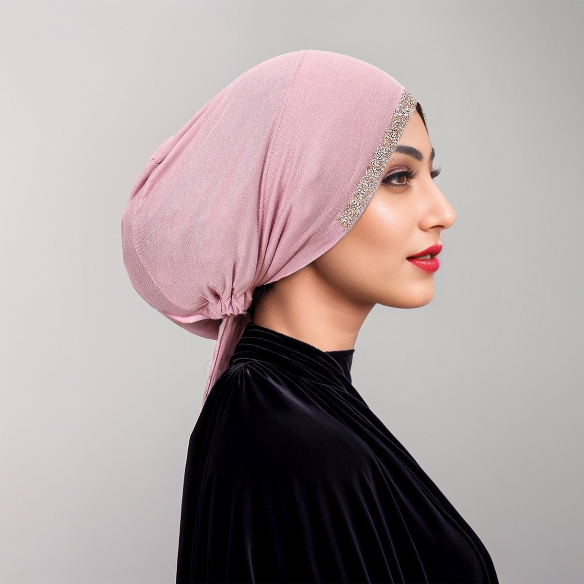 Luxury Modal Cotton Hijab Cap Crystal - Embellished Elastic Lace - Up Undercap with Breathable Design. (MH115) - Mariam's Collection