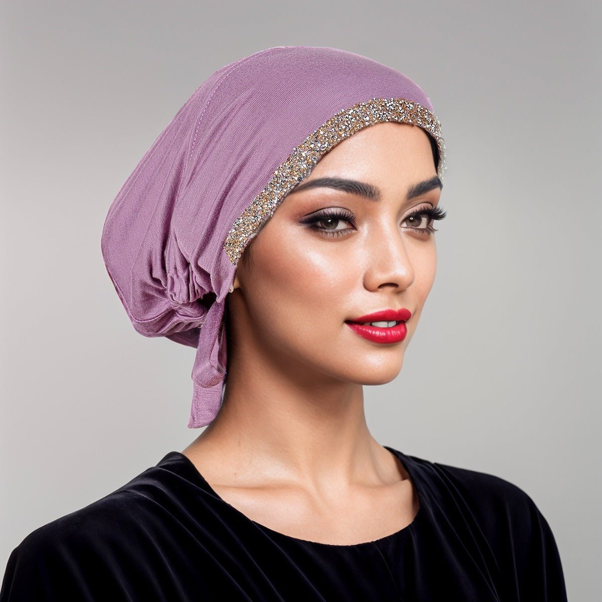 Luxury Modal Cotton Hijab Cap Crystal - Embellished Elastic Lace - Up Undercap with Breathable Design. (MH115) - Mariam's Collection