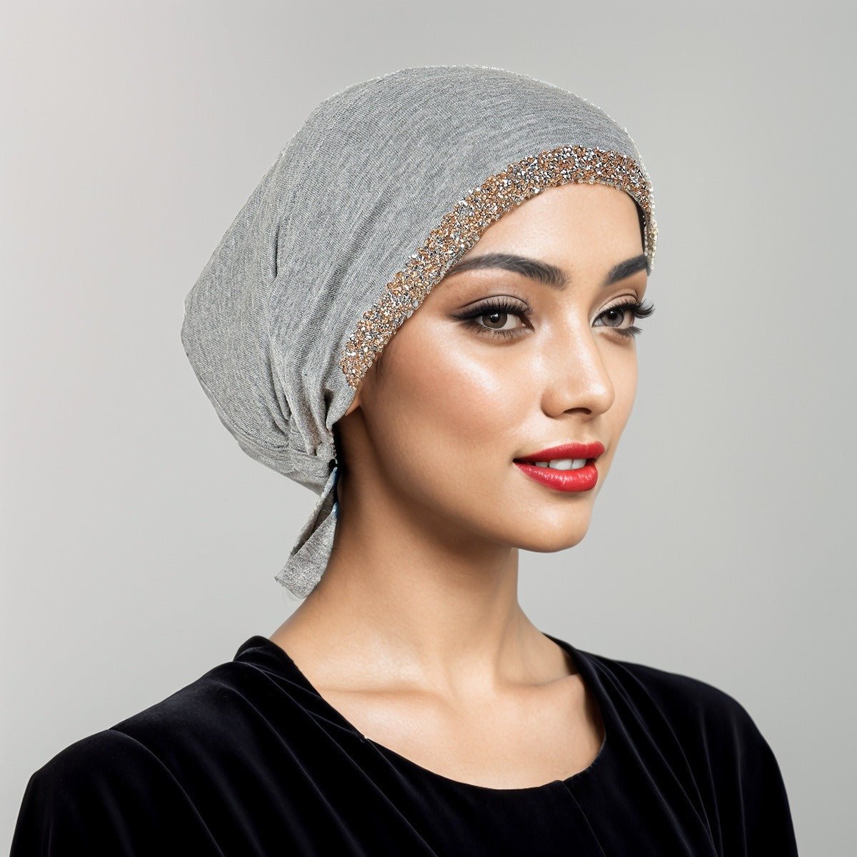 Luxury Modal Cotton Hijab Cap Crystal - Embellished Elastic Lace - Up Undercap with Breathable Design. (MH115) - Mariam's Collection