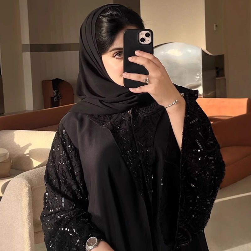 Luxury Muslim Midnight Star Beaded Evening Wear Abaya (MOA186) - Mariam's Collection