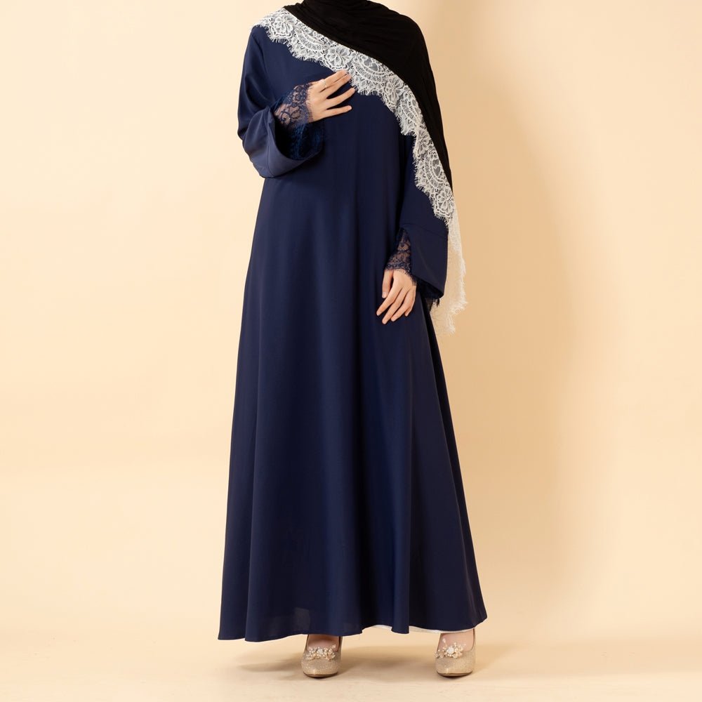 Luxury Nida Umbrella Abaya with Lace Cuffs – Modest Dress (MA456) - Mariam's Collection