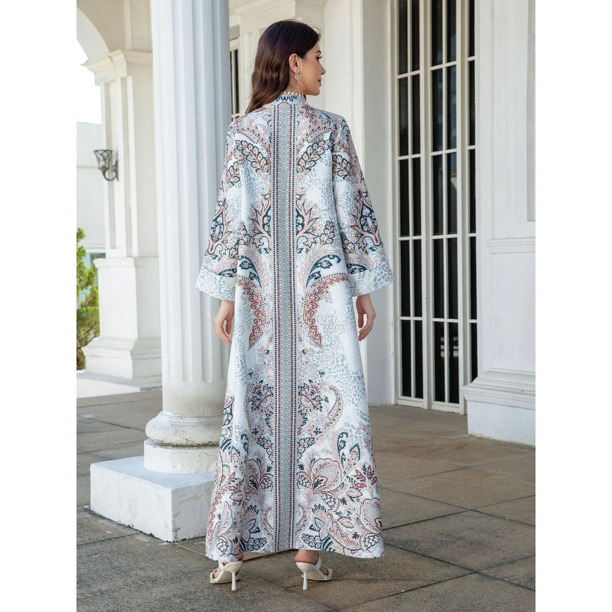 Luxury Pearl - Embellished Floral Beaded Muslim Robe Abaya with Bell Sleeves & Tassel Details. (MA229) - Mariam's Collection
